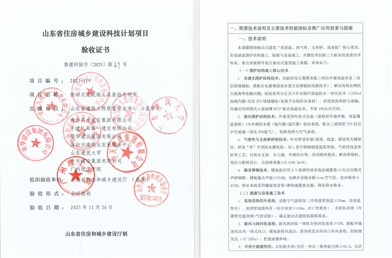 集團(tuán)公司承擔(dān)的山東省住房城鄉(xiāng)建設(shè)科技計(jì)劃項(xiàng)目順利通過驗(yàn)收